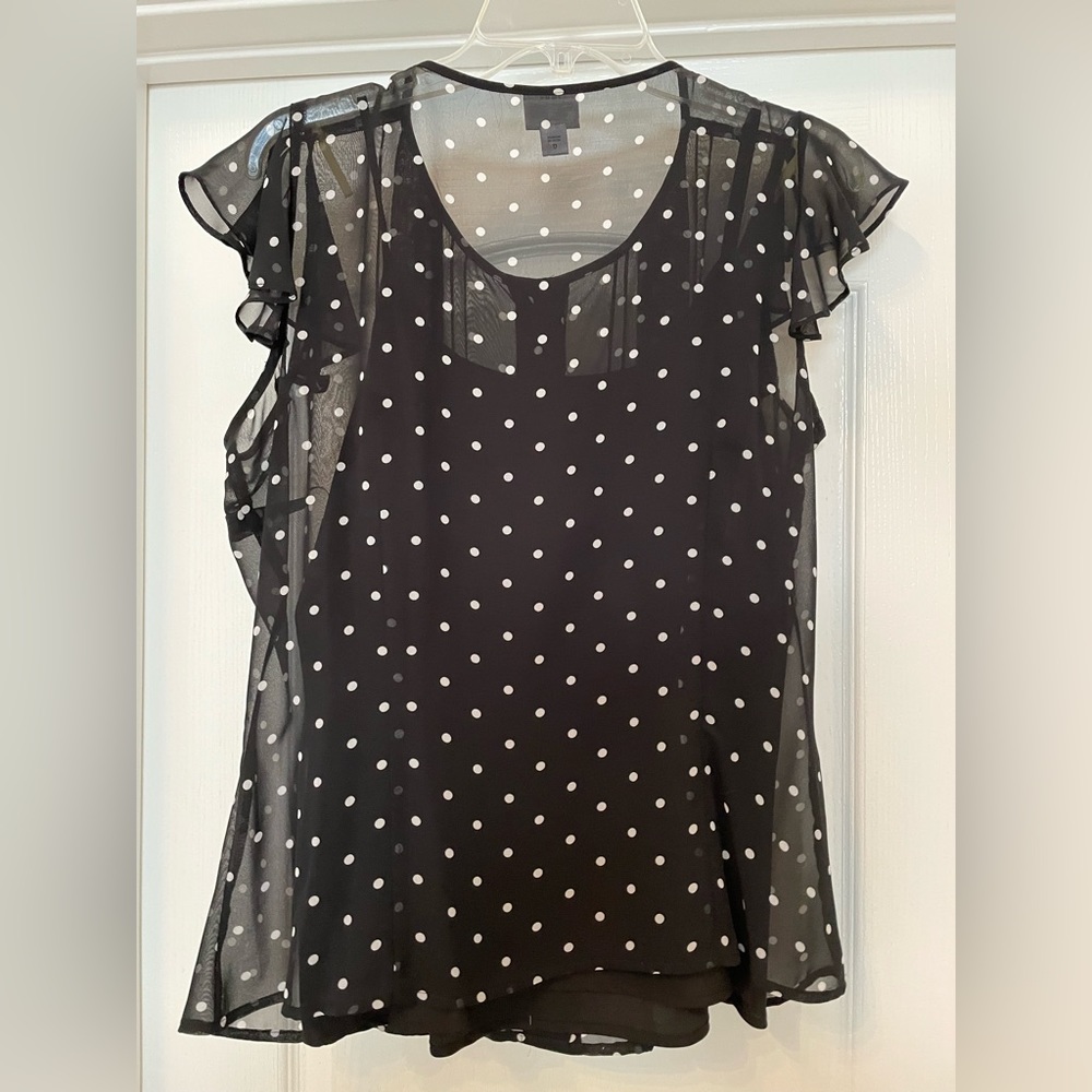 Worthington button down sheer chiffon shirt top size Large in black and white - Picture 3 of 3